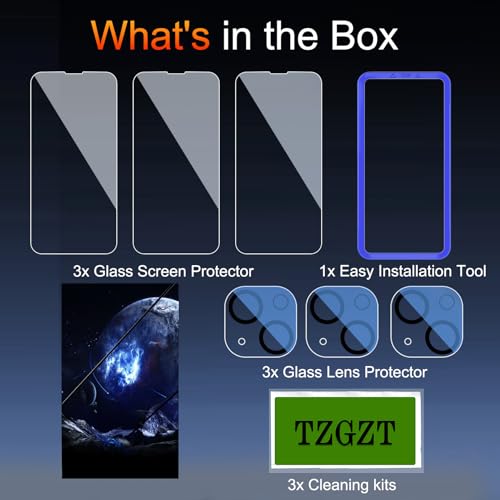 TZGZT 3 Pack Screen Protector for iPhone 13, Tempered Glass, Case Friendly - color: iPhone 13 -Clear