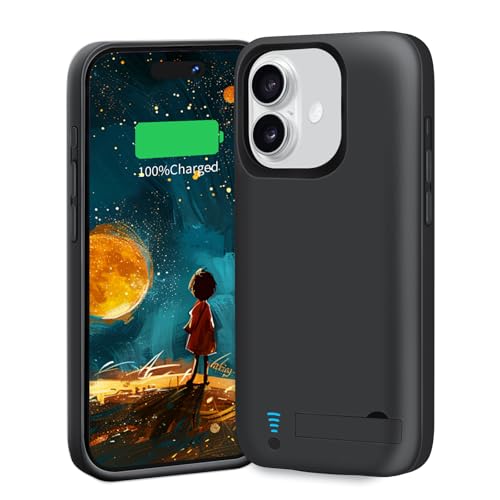 [Upgraded Battery Case for iPhone 16, 5000mAh Rechargeable Extended Battery Charging Charger Case, Add 100% Extra Juice (6.1 Inches) Black