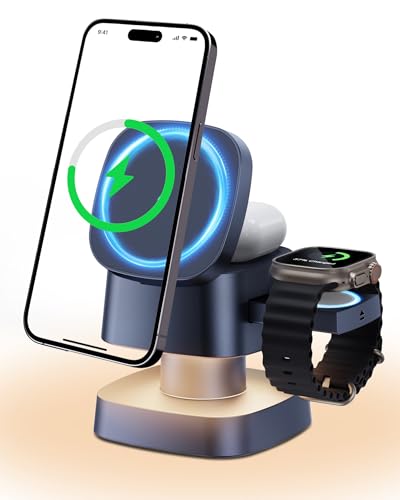 4-in-1 Wireless Charging Station, 15W Fast Charging - color: BLACK