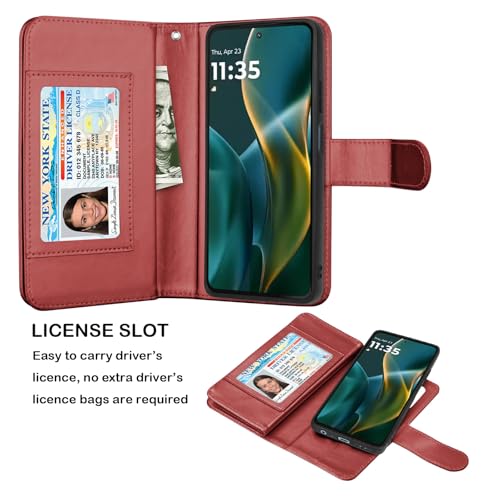 Njjex Wallet Case for Motorola Moto G 5G 2025, for Moto G 5G 2025 Case, [9 Card Slots] PU Leather ID Credit Card Holder Folio Flip [Detachable] Kickstand Magnetic Phone Cover & Lanyard [Wine Red] - color: Wine Red