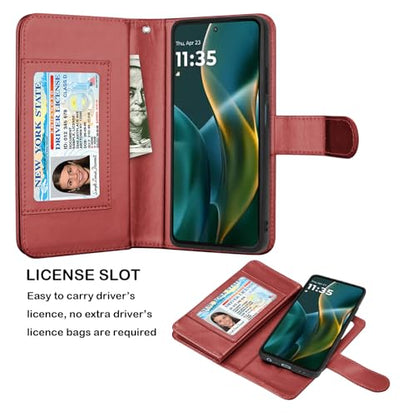 Njjex Wallet Case for Motorola Moto G 5G 2025, for Moto G 5G 2025 Case, [9 Card Slots] PU Leather ID Credit Card Holder Folio Flip [Detachable] Kickstand Magnetic Phone Cover & Lanyard [Wine Red] - color: Wine Red