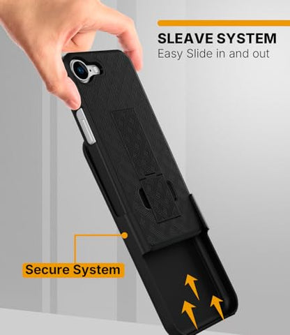 MOTIVE for iPhone 16e Case with Belt Clip, Rigid, Kickstand | 6.1" | Ranger v1 Series, Black, 360° holster, open-top/open-bottom port access, textured grip, slim - size: iPhone 16e