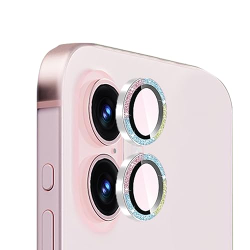 4 Pack for iPhone 16/16 Plus Camera Lens Protector, Sparkle Pink and Multicolor Waterproof Protection, Tempered Glass Camera Cover Shield