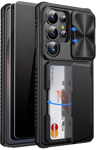Vihibii for Samsung Galaxy S26 Ultra Case, Privacy Screen Protector, Black | Integrated Wallet, Card Holder, Anti-Spy, RFID Blocking, Slide Lens Camera Cover, Military-Grade Drop Protection, Black - color: Black-PSP