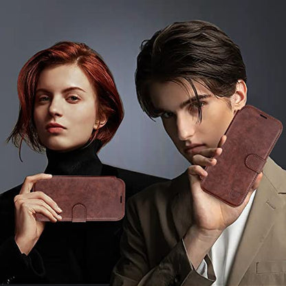VANAVAGY Wallet Case for iPhone 11 6.1 inch, Brown | 12ft Drop-proof Cover for Women Men, Silm PU Leather, RFID Blocking Card Holder, Wrist Strap, Screen Protector - color: Brown