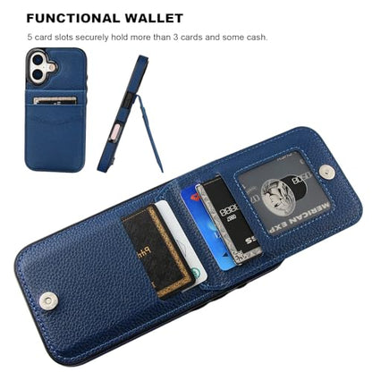 KIHUWEY for iPhone 17 Wallet Case Card Holder Kickstand, Lichee Blue | Credit Card Slots, PU Leather, Magnetic Clasp, Flip Heavy Duty Protection Cover for Men and Women - color: Lichee Blue
