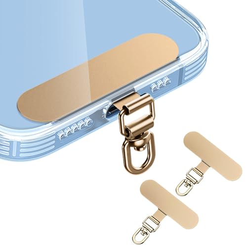 Minimalist 360° Rotatable Phone Tether Tabs (2-Pack) – Durable Stainless Steel with Protective Film to Prevent Scratches, Yellow Gold - color: 06 Stainless Steel- Yellow Gold