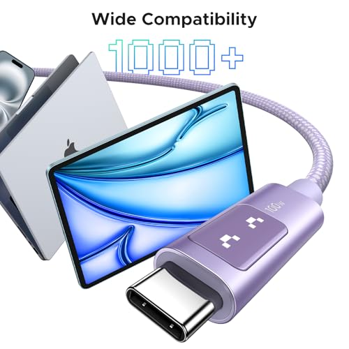 UGREEN Uno USB C Cable 100W with LED Display, Fast Charging, 6.6ft, Purple - color: Purple, size: 3.3 FT