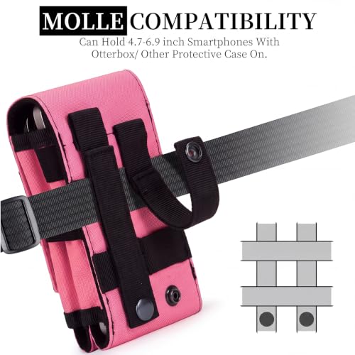 Dual Tactical Phone Pouch Molle Phone Holster Double Capacity Holder Universal Utility EDC Pouch for iPhone 17 Pro Max/17 Pro/16 Pro Max/16 Pro/15 Pro Max/15 - color: Hot Pink