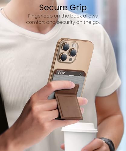 GONEZ for MagSafe Wallet with Stand, Stronger Magnetic Card Holder for iPhone 17/16/15/14/13/12 Series, Premium Leather Phone Wallet with RFID Blocking, 1 Slot, Fit 5 Cards, Brown - color: BROWN
