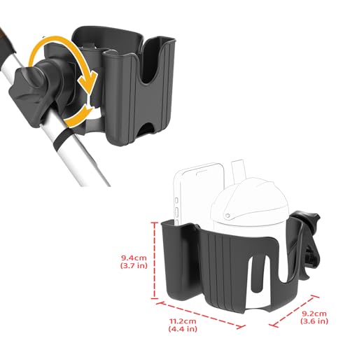 2-in-1 Universal Cup and Phone Holder for Uppababy Nuna Doona Strollers, Bikes, Wheelchairs, Walkers, Scooters - Adjustable Drink Holder