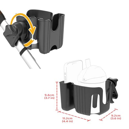 2-in-1 Universal Cup and Phone Holder for Uppababy Nuna Doona Strollers, Bikes, Wheelchairs, Walkers, Scooters - Adjustable Drink Holder