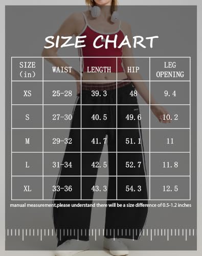 Women's Baggy Barrel Sweatpants, Double Waist Striped Wide Leg Pants - color: Black, size: X-Small