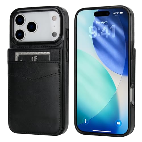 KIHUWEY for iPhone 17 Pro Max Wallet Case Card Holder Kickstand, Black | Credit Card Slots, PU Leather, Magnetic Clasp, Flip Heavy Duty Protection Cover for Men - color: Black
