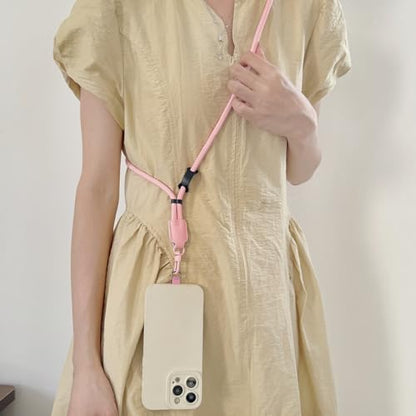 Phone Leather Lanyard with Tabs,Adjustable Anti Theft Phone Crossbody Strap for iPhone and Smartphone,Purse - color: Pink
