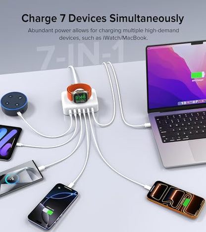 USB C Charging Station Block, 170W Max Travel Charger for Multiple Devices - color: A-White(185W)