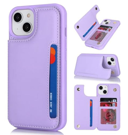 iCoverCase Compatible with iPhone 14 Case with Card Holder, Wallet Case for Women Men RFID Blocking PU Leather Protective Phone Case 6.1 Inch (Light Purple) - color: Light Purple