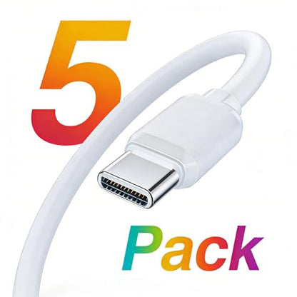 4-inch USB C-C Cables, 5 Pack, for iPhone15/iPad 10th Gen/iPad mini 6th, iPadAir 4th/5th, Samsung Galaxy S24/S23/S22/S21/S20/S10/S9/S8, Tablets, etc. (White, 4-inch) - color: White