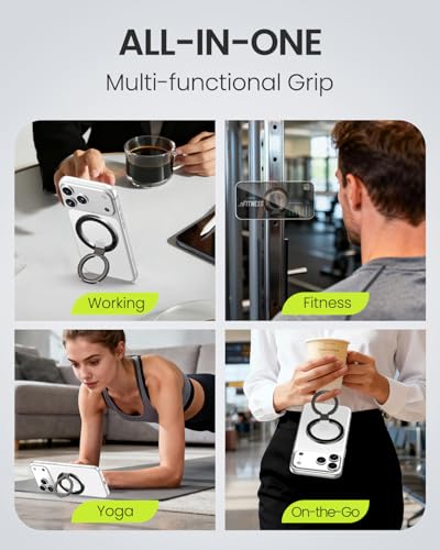 UBeesize Magnetic Phone Ring Holder for MagSafe, Double-Sided Magnet Cell Phone Grip, Portable Finger Kickstand Compatible with iPhone 17 16 15 14 13 12 Series and Android Phones