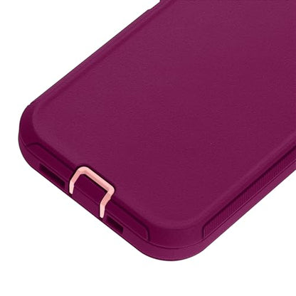 Shockproof Case For iPhone 13 with Tempered Glass Screen Protector 3 Layer Military Grade Drop Protection Heavy Duty Protection Rugged Rubber Phone Case Cover for iPhone 13 6.1 PurplePink - color: PurplePink