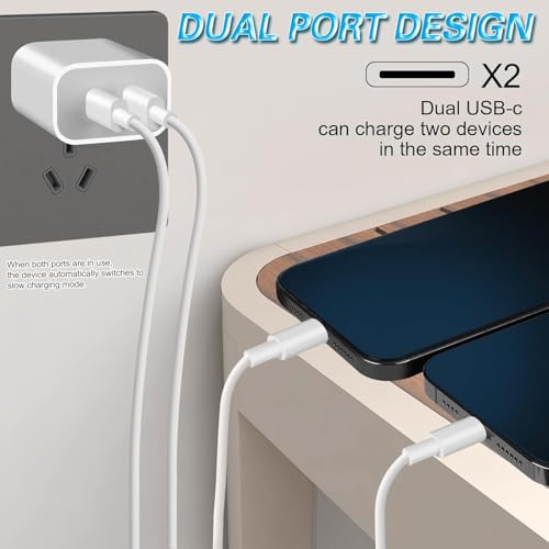 20W Type C Charger, Dual USB C Port Power Adapter Charger, Block Charging Charger for iPhone 17/16/15【4-Pack 】