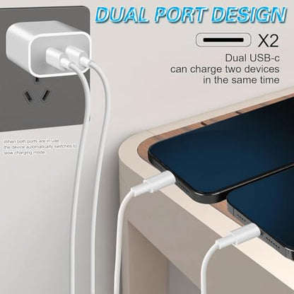 20W Type C Charger, Dual USB C Port Power Adapter Charger, Block Charging Charger for iPhone 17/16/15【4-Pack 】