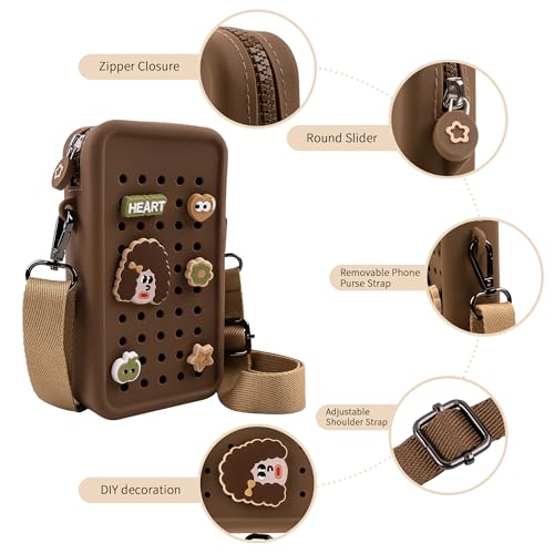 Candy Small Crossbody Bag with Wide Shoulder Strap and Larger Holes for Charms – Adjustable, Stylish, and Comfortable Everyday Bag (Brown) - color: Brown(updated)