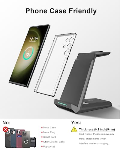 ADADPU 3 in 1 Wireless Charging Station for Samsung Galaxy S26 S25 S24 S23 S22, Charging Stand for Galaxy Watch 8/7/6/5/4/3 (Not for Watch 9/Ultra 2) and Galaxy Buds, 20W Adapter Included - color: Black