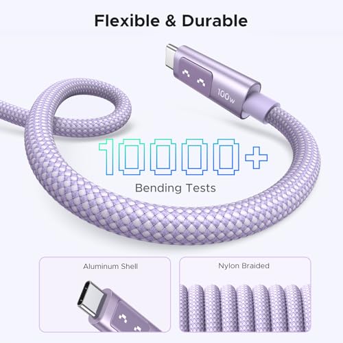 UGREEN Uno USB C Cable 100W with LED Display, Fast Charging, 6.6ft, Purple - color: Purple, size: 3.3 FT