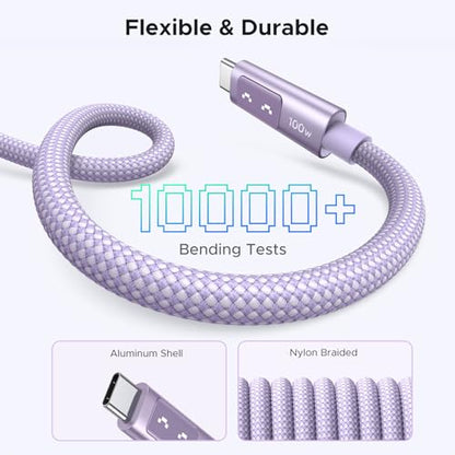 UGREEN Uno USB C Cable 100W with LED Display, Fast Charging, 6.6ft, Purple - color: Purple, size: 3.3 FT