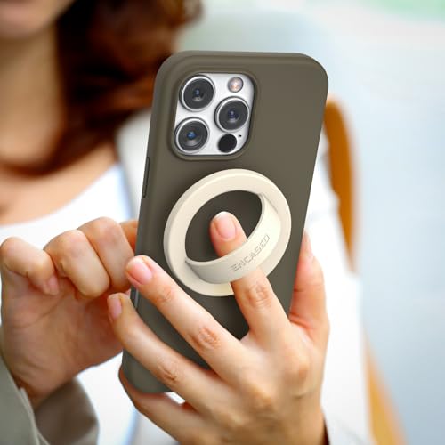 Encased Magnetic Phone Grip Holder (Compatible with MagSafe) Thin Silicone Finger Loop Ring for iPhone (Ivory) - color: Ivory