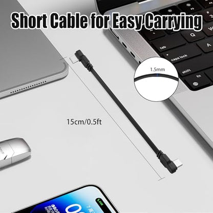 YACSEJAO 90 Degree USB C to USB C Cable,15cm/0.5ft, Side to Side Angle