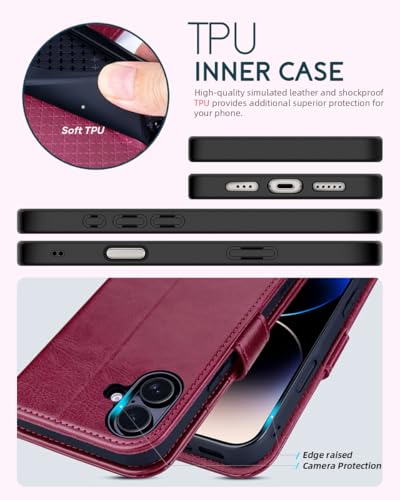 OCASE for iPhone 16 Wallet Case, PU Leather Crossbody Phone Case with Removable Shoulder Strap, Kickstand, RFID Blocking Card Slots, Flip Folio Phone Cover 6.1 Inch 2024, Burgundy - color: Burgundy, size: iPhone 16