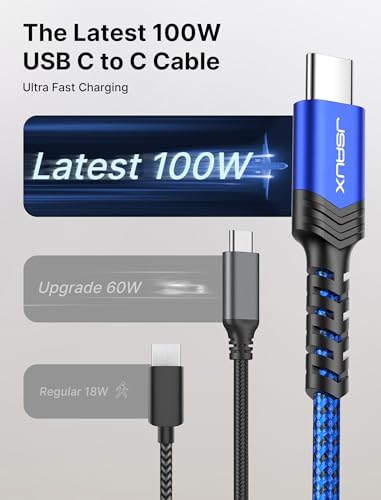 JSAUX USB C to USB C Cable, 3-Pack 10ft/6.6ft/3.3ft, 5A Fast Charging, Blue - color: Blue, size: 10 ft+6.6 ft+3.3 ft