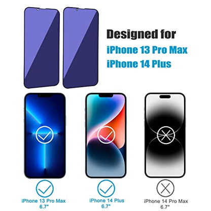 2 Pack Compatible with iPhone 13 Pro Max/14 Plus Privacy Screen Protector, Anti-Spy Anti-Blue Light Eye Protection Tempered Glass Film, Scratch Resistant, Full Coverage, Case Friendly - size: for iPhone 13 Pro Max/14 Plus