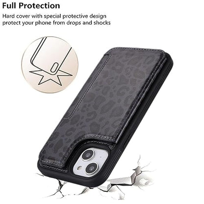 iCoverCase Compatible with iPhone 14 Plus Phone Case with Card Holder, Wallet Case for Women Men RFID Blocking PU Leather Protective Case 6.7 Inch (Black Leopard) - color: Black Leopard