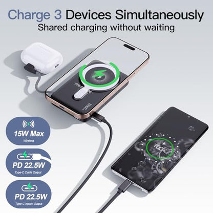 2026 Updated M3 Ultra Slim 0.4'' Wireless Power Bank with Built in Cable - color: Black
