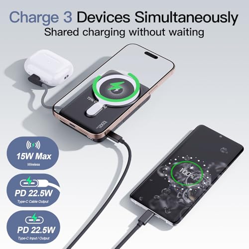 2026 Updated M3 Ultra Slim 0.4'' Wireless Power Bank with Built in Cable - color: White