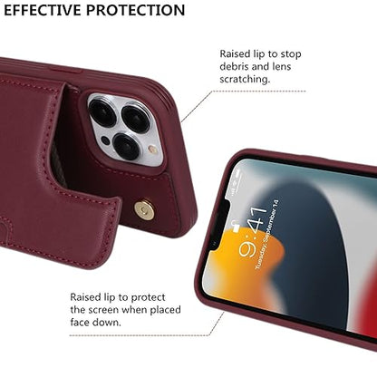 iCoverCase Compatible with iPhone 13 Pro Case with Card Holder, Wallet Phone Case for Women Men RFID Blocking PU Leather Protective Case 6.1 Inch (Wine Red) - color: Wine Red