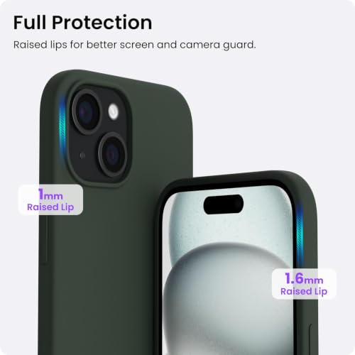 ORNARTO Compatible with iPhone 15 Case 6.1, Slim Liquid Silicone 3 Layers Full Covered Soft Gel Rubber Phone Case, Anti-Scratch Shockproof Protective Cover 6.1 Inch, Dark Moss - color: Dark Moss