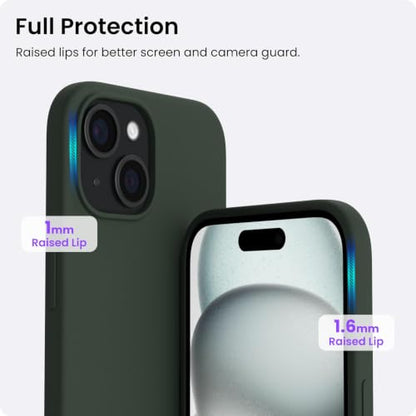 ORNARTO Compatible with iPhone 15 Case 6.1, Slim Liquid Silicone 3 Layers Full Covered Soft Gel Rubber Phone Case, Anti-Scratch Shockproof Protective Cover 6.1 Inch, Dark Moss - color: Dark Moss
