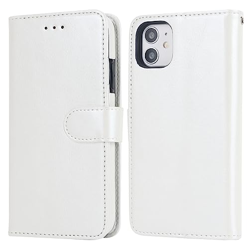 Bocasal Detachable Wallet Case Card Holder for iPhone 11, White | Kickstand Card Slots Holder PU Leather Magnetic Shockproof Wrist Strap Removable Flip Protective Cover 6.1 inch - color: White