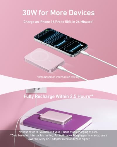 Anker MagGo Power Bank, 10,000mAh Qi2-Certified 15W Portable Charger | Slim and Fast MagSafe-Compatible Battery Pack, Ergonomic Design, for iPhone 16 / 15 / 14 / 13 Series and More - color: Pink