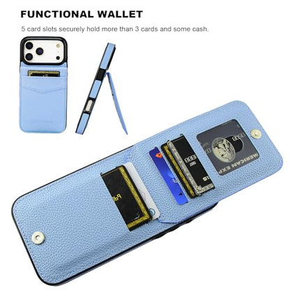 KIHUWEY for iPhone 17 Pro Max Wallet Case Card Holder, Lichee Light Blue | Credit Card Slots, PU Leather, Kickstand, Flip Heavy Duty Protection Cover for Men and Women - color: Lichee Light Blue