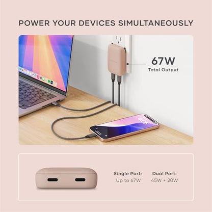 Satechi OntheGo 67W Wall Charger, GaN USB-C Fast Charging, Desert Rose - color: Desert Rose