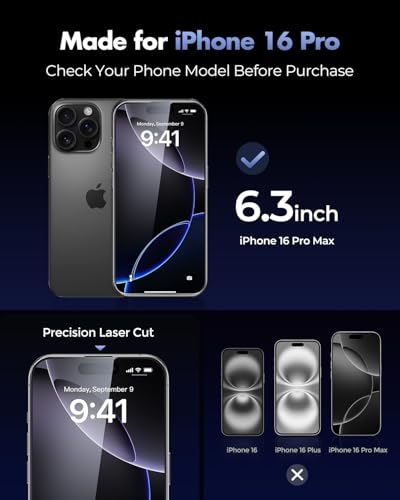 UNBREAKcable 3-Pack Screen Protector for iPhone 16 Pro,Tempered Glass | Shatterproof Glass,One Pull Perfection,Auto Dust Elimination,99.99% HD Clear,Bubble Free,Full Coverage for Apple 6.3 Inch - size: iPhone 16 Pro