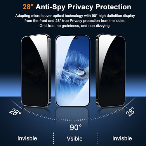 QHOHQ 3 Pack Privacy Screen Protector for iPhone 15 [6.1 Inch] with 3 Pack Camera Lens Protector, Anti Spy Tempered Glass Film, 9H Hardness, HD, Bubble Free, Case Friendly - Black - size: iPhone 15 6.1 Inch