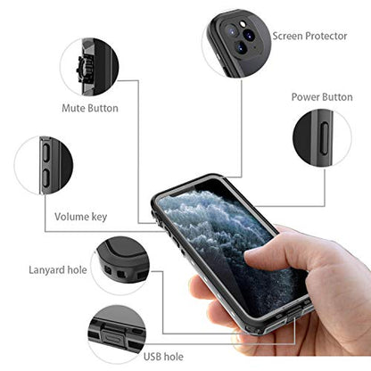 iPhone 11 Pro Max Waterproof Rugged Case - Slim Design with Built-in Screen Protector, Shockproof, 6.5" (Black&Gray) - color: Black&Gray, size: iPhone 11 Pro Max