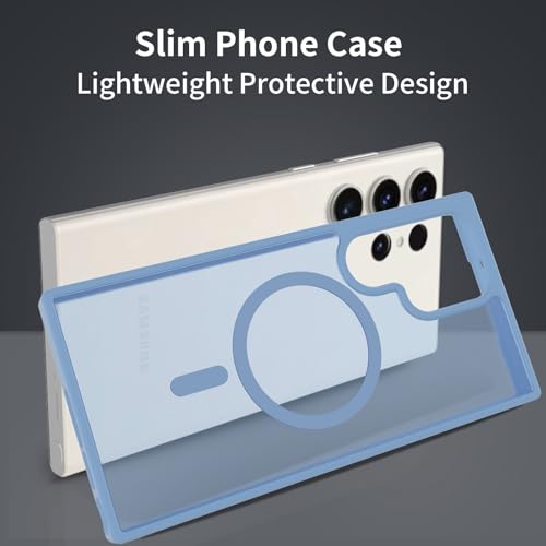 for Samsung Galaxy S23 Ultra Case Magnetic, [Compatible with Magsafe] Frosted 6.8-Inch Slim Fit Protection Wireless Charging Skin-Feel Shockproof Anti-Slip Protective Phone Cover, Light Blue - color: Blue Magnetic-02