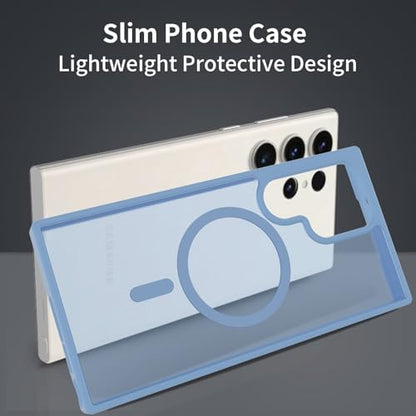 for Samsung Galaxy S23 Ultra Case Magnetic, [Compatible with Magsafe] Frosted 6.8-Inch Slim Fit Protection Wireless Charging Skin-Feel Shockproof Anti-Slip Protective Phone Cover, Light Blue - color: Blue Magnetic-02